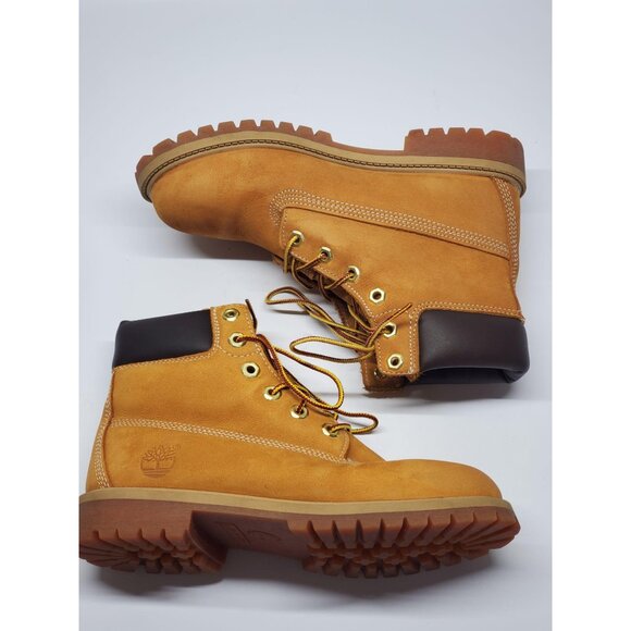 Timberland Boys Tan Nubuck Leather Premium Waterproof Lace Up Boots Sz 5.5 489 - Picture 4 of 10